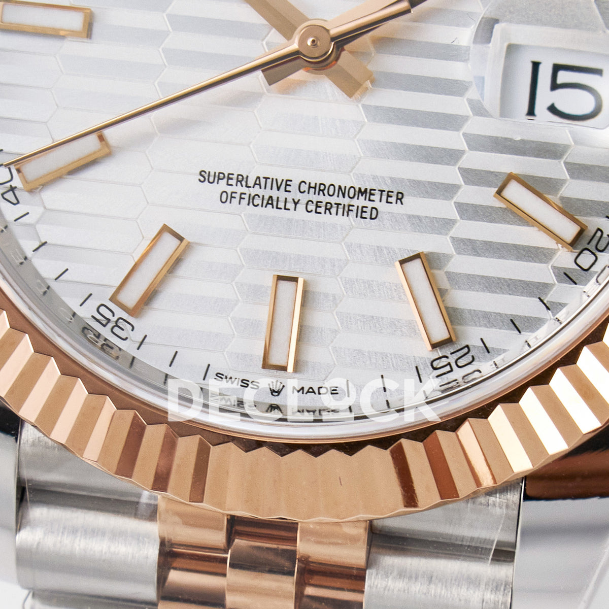 Rolex Datejust 41 126331 Silver Motif Rose Gold ARF Jubilee Gain Weight — Κάτω στεφάνη και δείκτες