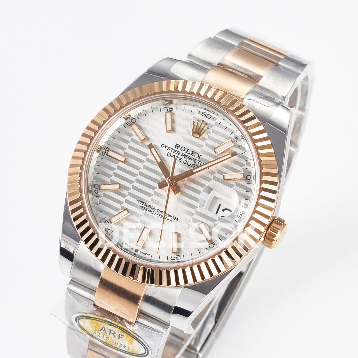 Rolex Datejust 41 126331 Silver Motif Rose Gold ARF Oyster Gain Weight — Ολόκληρο ρολόι σε γωνία
