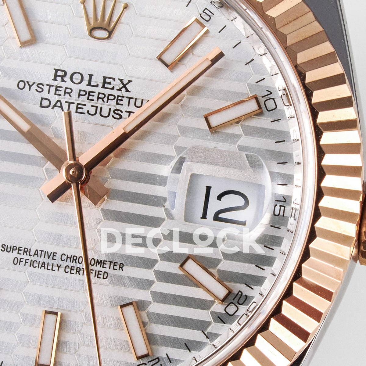 Rolex Datejust 41 126331 Silver Motif Rose Gold ARF Oyster Gain Weight — Λεπτομέρεια καντράν και κορώνας