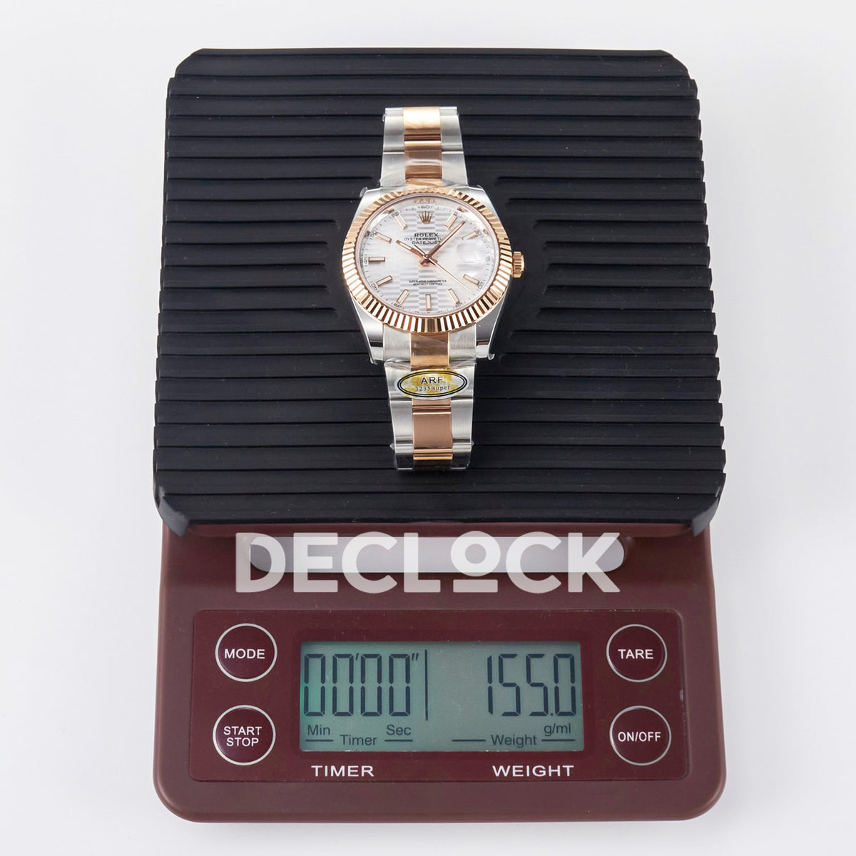 Rolex Datejust 41 126331 Silver Motif Rose Gold ARF Oyster Gain Weight — Ένδειξη βάρους στη ζυγαριά
