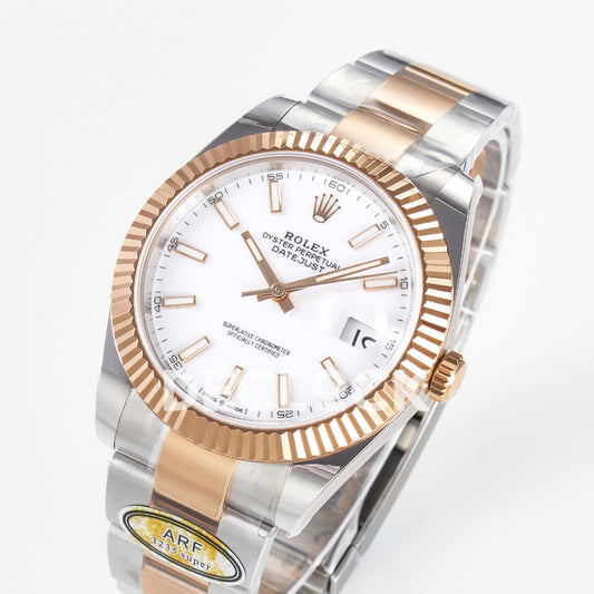 Rolex Datejust 41 126331 White Rose Gold ARF Oyster Gain Weight — Ολόκληρο ρολόι σε γωνία