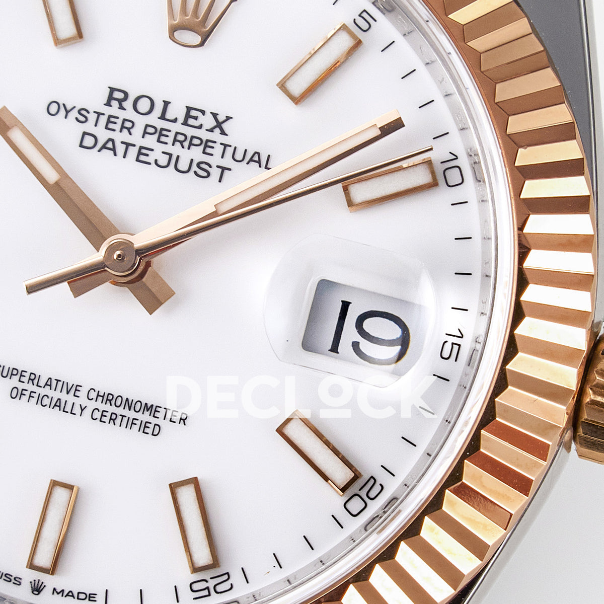 Rolex Datejust 41 126331 White Rose Gold ARF Oyster Gain Weight — Λεπτομέρεια καντράν και κορώνας