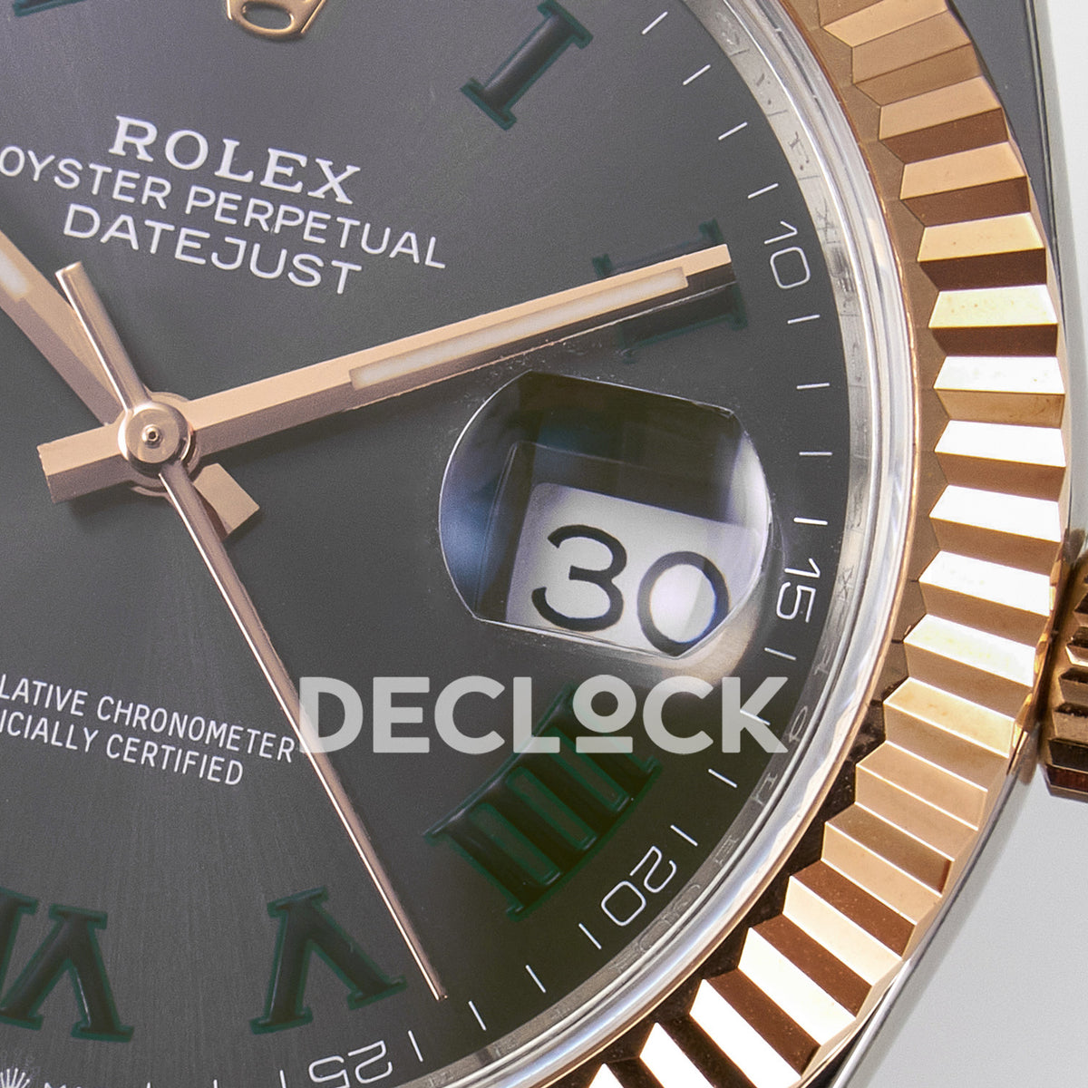 Rolex Datejust 41 126331 Wimbledon Rose Gold ARF Jubilee Gain Weight — Λεπτομέρεια καντράν και κορώνας