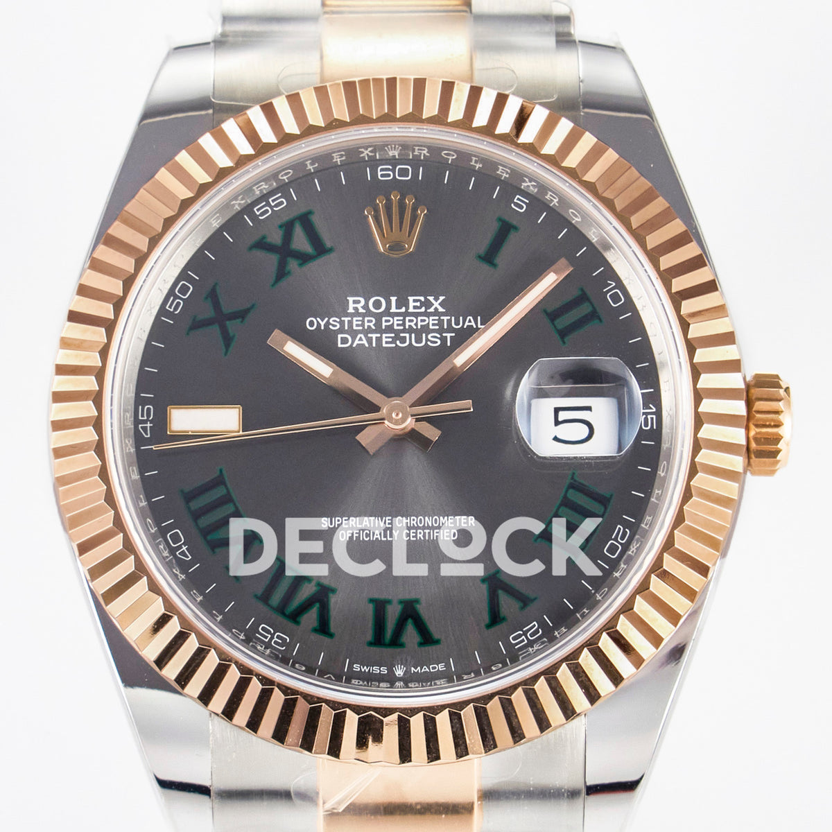Rolex Datejust 41 126331 Wimbledon Rose Gold ARF Oyster Gain Weight — Κοντινή όψη καντράν