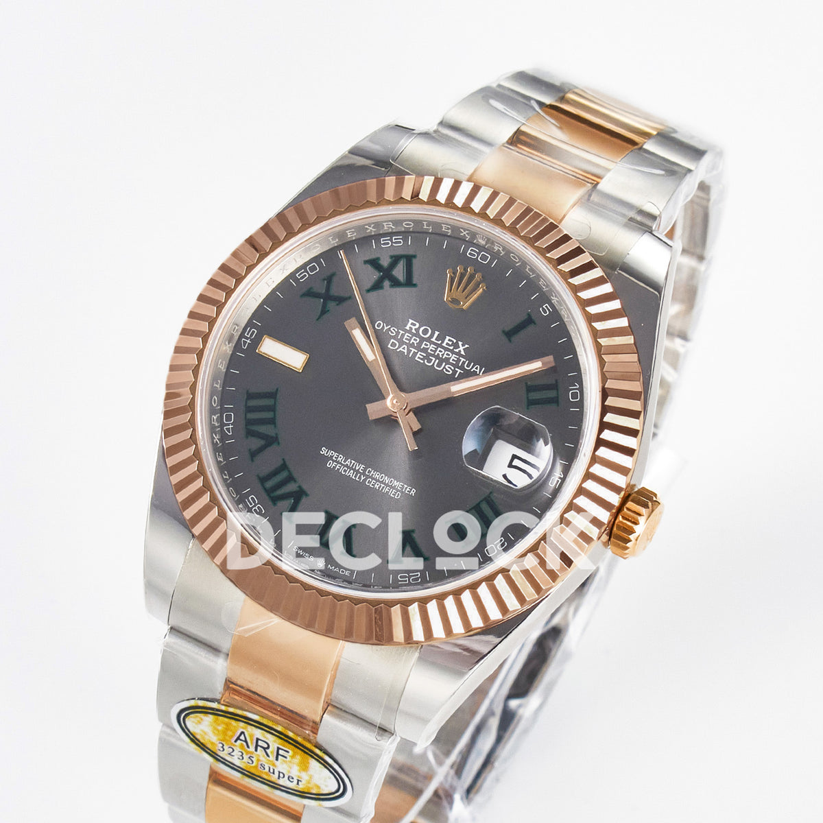 Rolex Datejust 41 126331 Wimbledon Rose Gold ARF Oyster Gain Weight — Ολόκληρο ρολόι σε γωνία