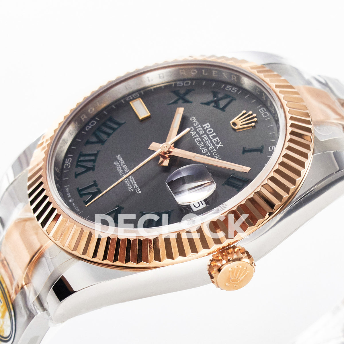 Rolex Datejust 41 126331 Wimbledon Rose Gold ARF Oyster Gain Weight — Καντράν και κορώνα