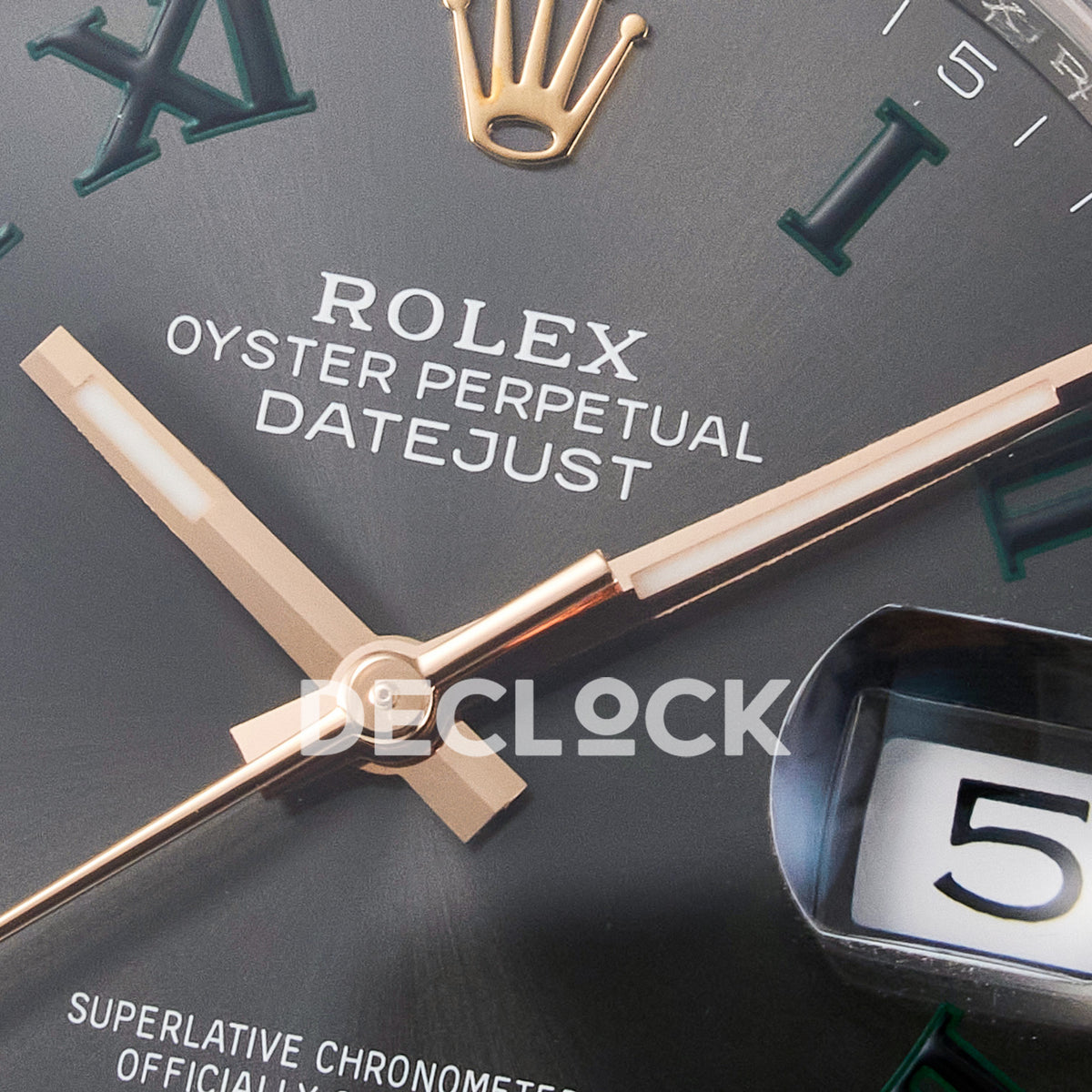 Rolex Datejust 41 126331 Wimbledon Rose Gold ARF Oyster Gain Weight — Κέντρο καντράν και δείκτες