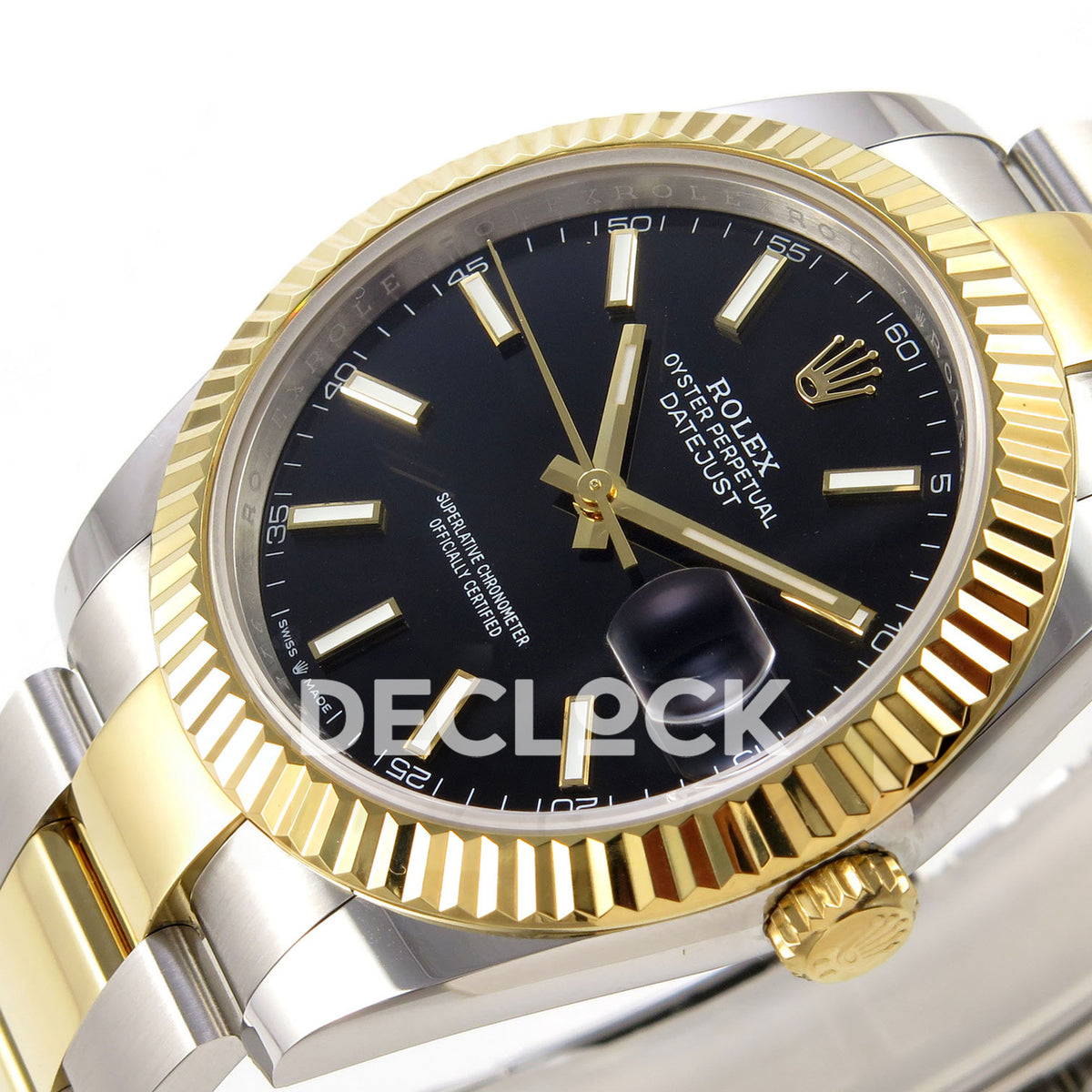 Rolex Datejust 41 126333 black luminous stick dial two-tone Oyster QF JH3235 replica - black stick dial and winding crown from right angle