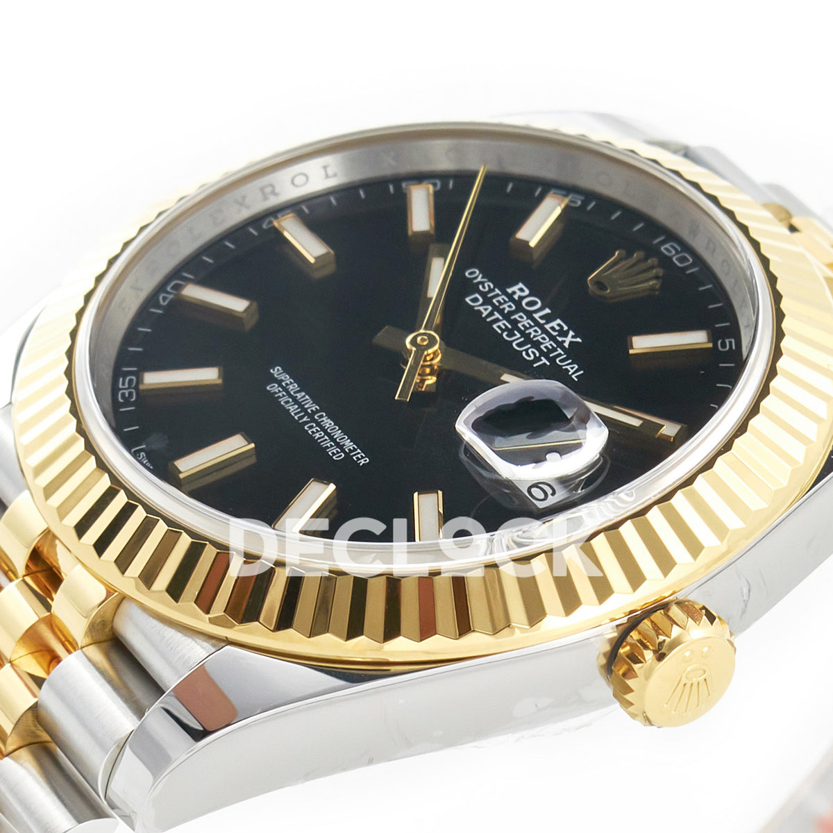 Rolex Datejust 41 126333 Black Yellow Gold Clean Jubilee — Καντράν και κορώνα
