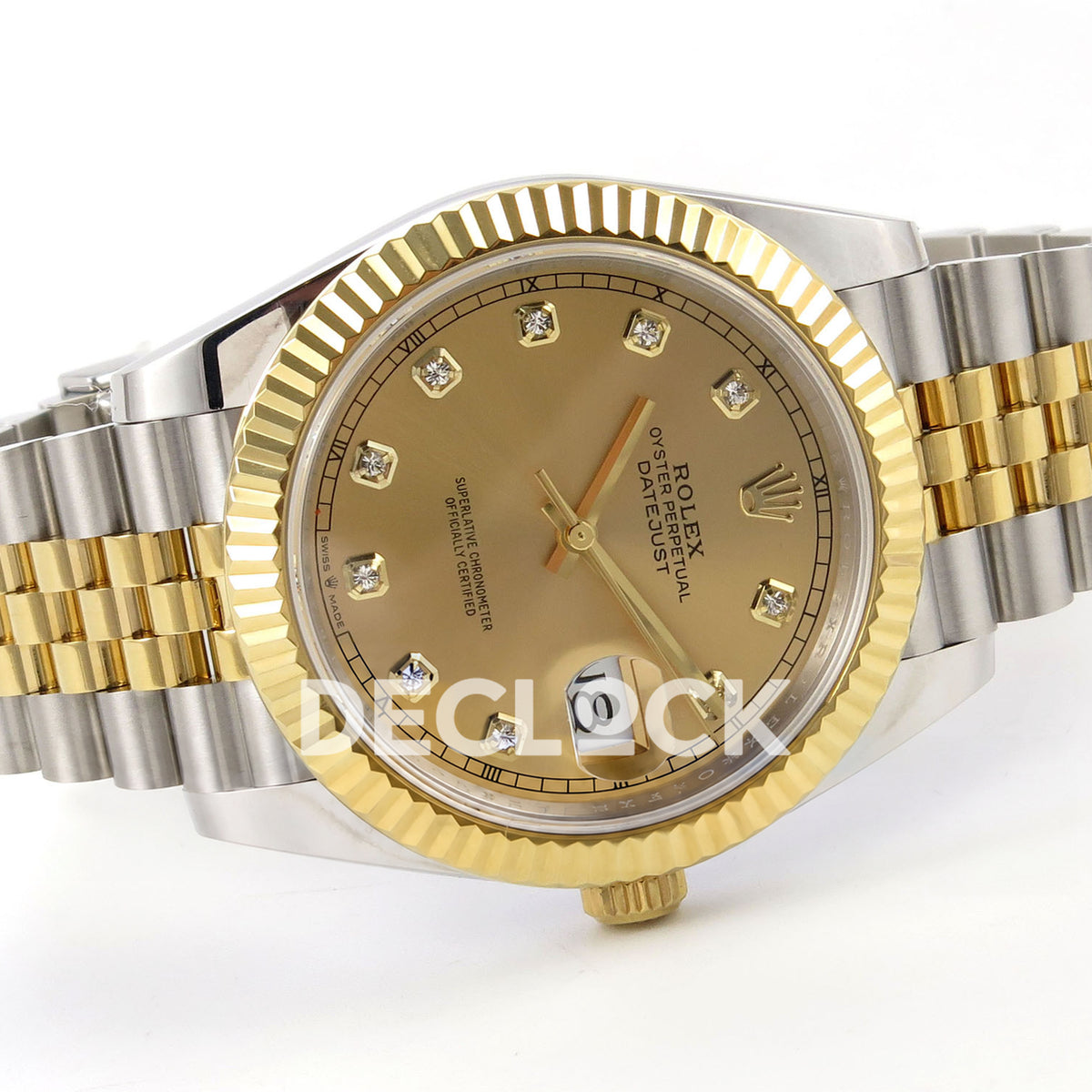 Rolex Datejust 41 126333 QF - champagne gem dial and two-tone Jubilee bracelet, left angled view