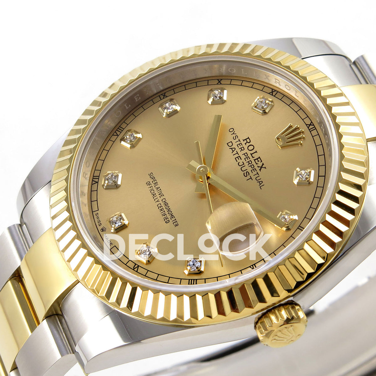 Rolex Datejust 41 126333 champagne diamond dial two-tone Oyster QF JH3235 replica - champagne gem dial and crown from right angle