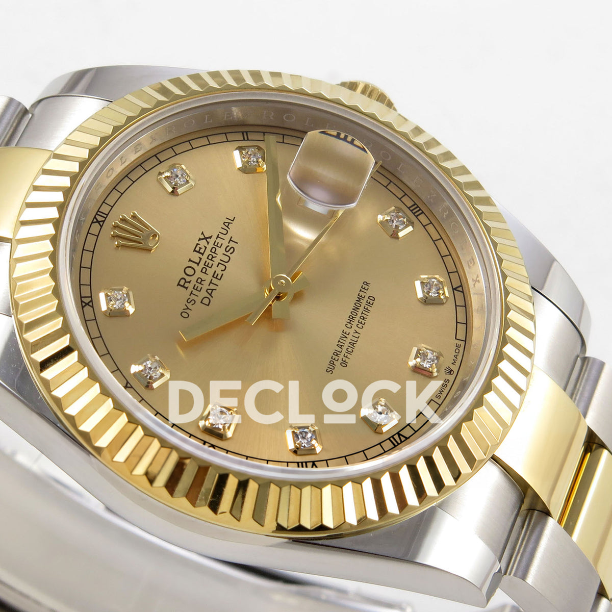 Rolex Datejust 41 126333 champagne diamond dial two-tone Oyster QF JH3235 replica - champagne gem dial from oblique side angle
