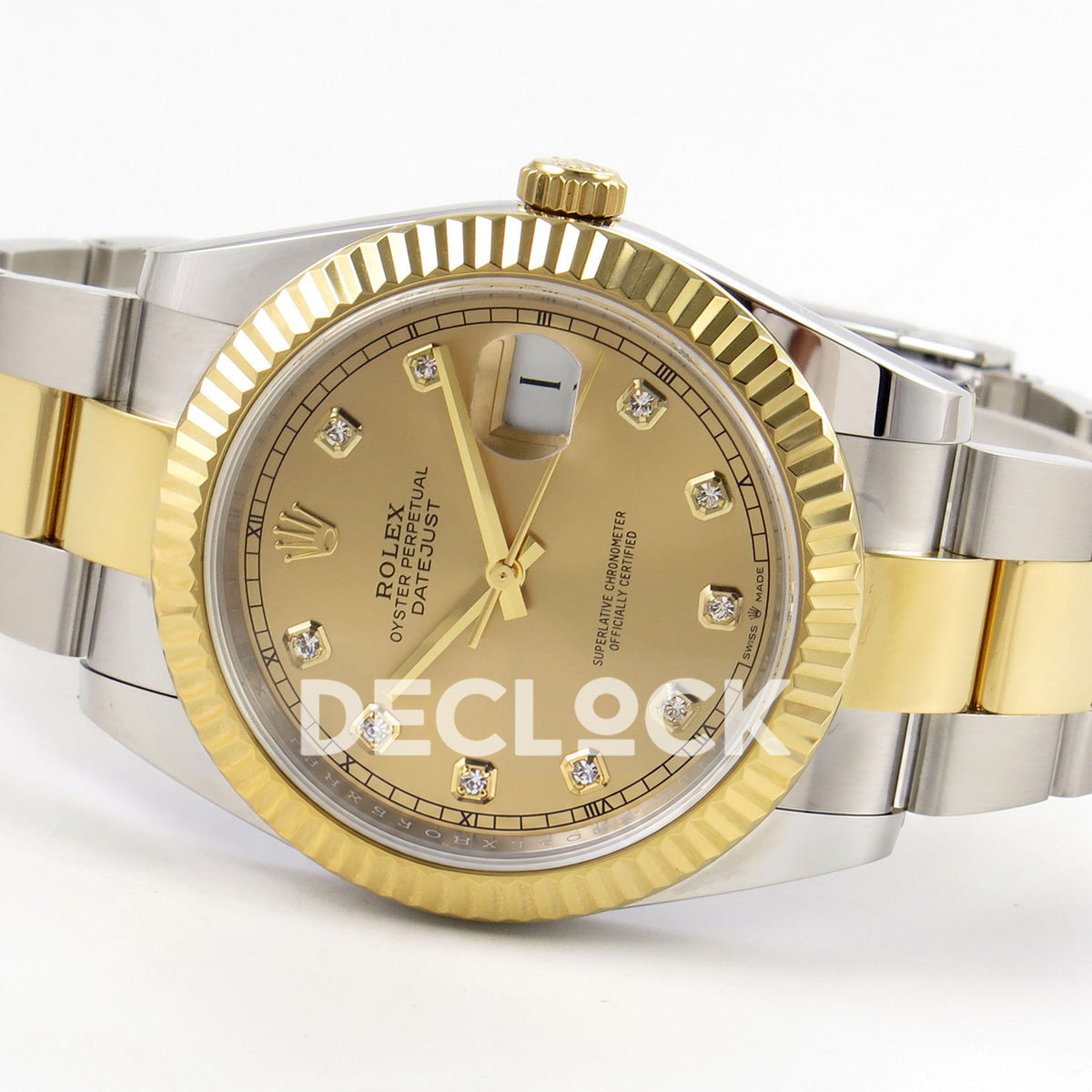 Rolex Datejust 41 126333 QF champagne gem dial and two-tone Oyster bracelet, opposite angled view