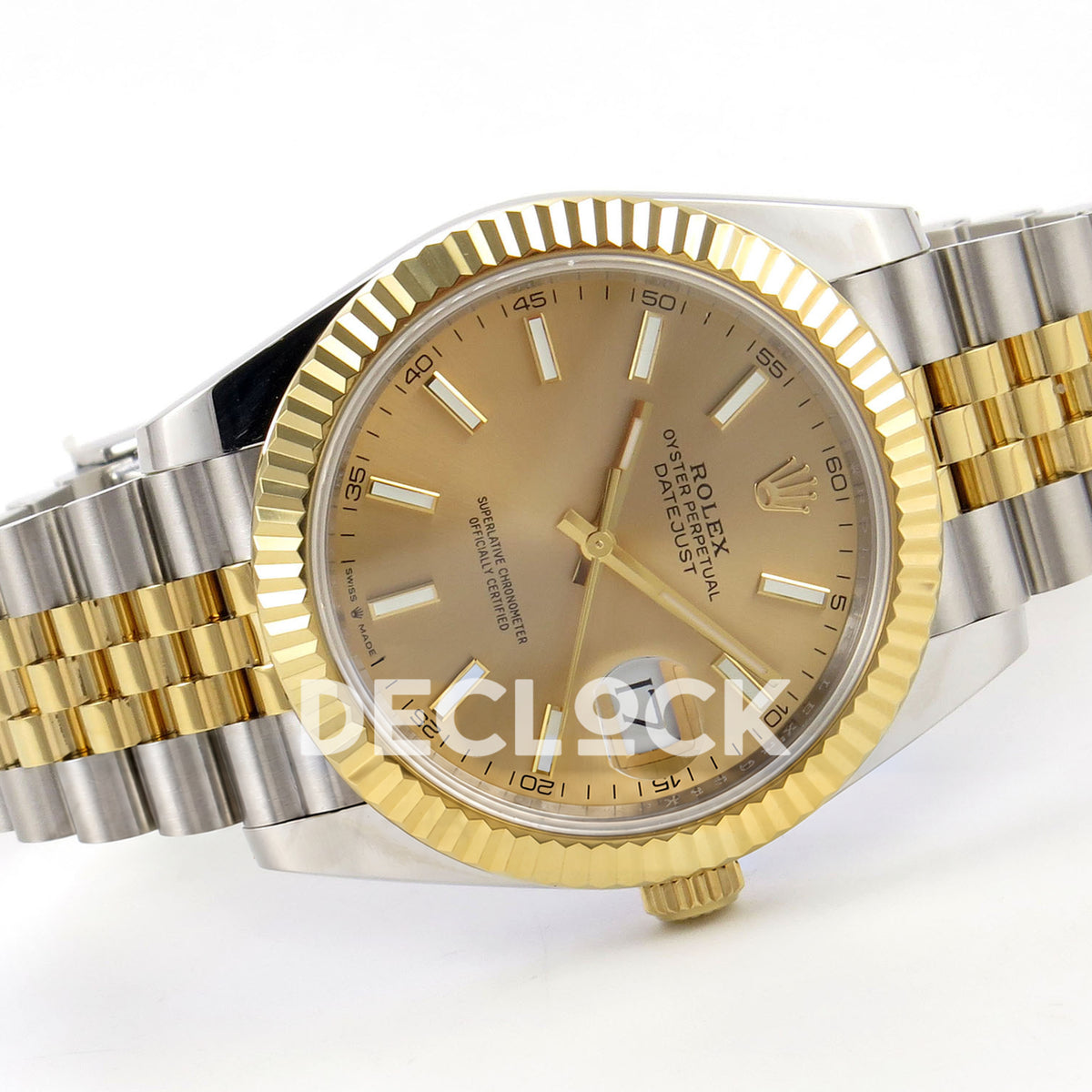 Rolex Datejust 41 126333 QF - champagne baton dial and two-tone Jubilee bracelet, left angled view