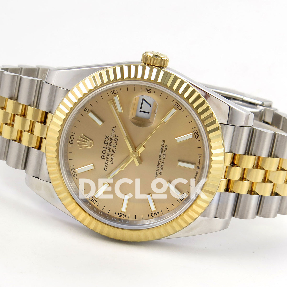 Rolex Datejust 41 126333 QF - champagne baton dial and two-tone Jubilee bracelet, right angled view