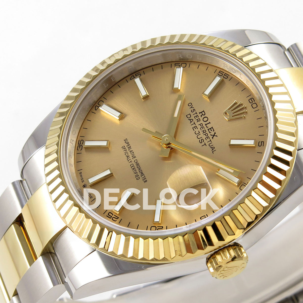 Rolex Datejust 41 126333 champagne luminous stick dial two-tone Oyster QF JH3235 replica - champagne stick dial and winding crown from right angle