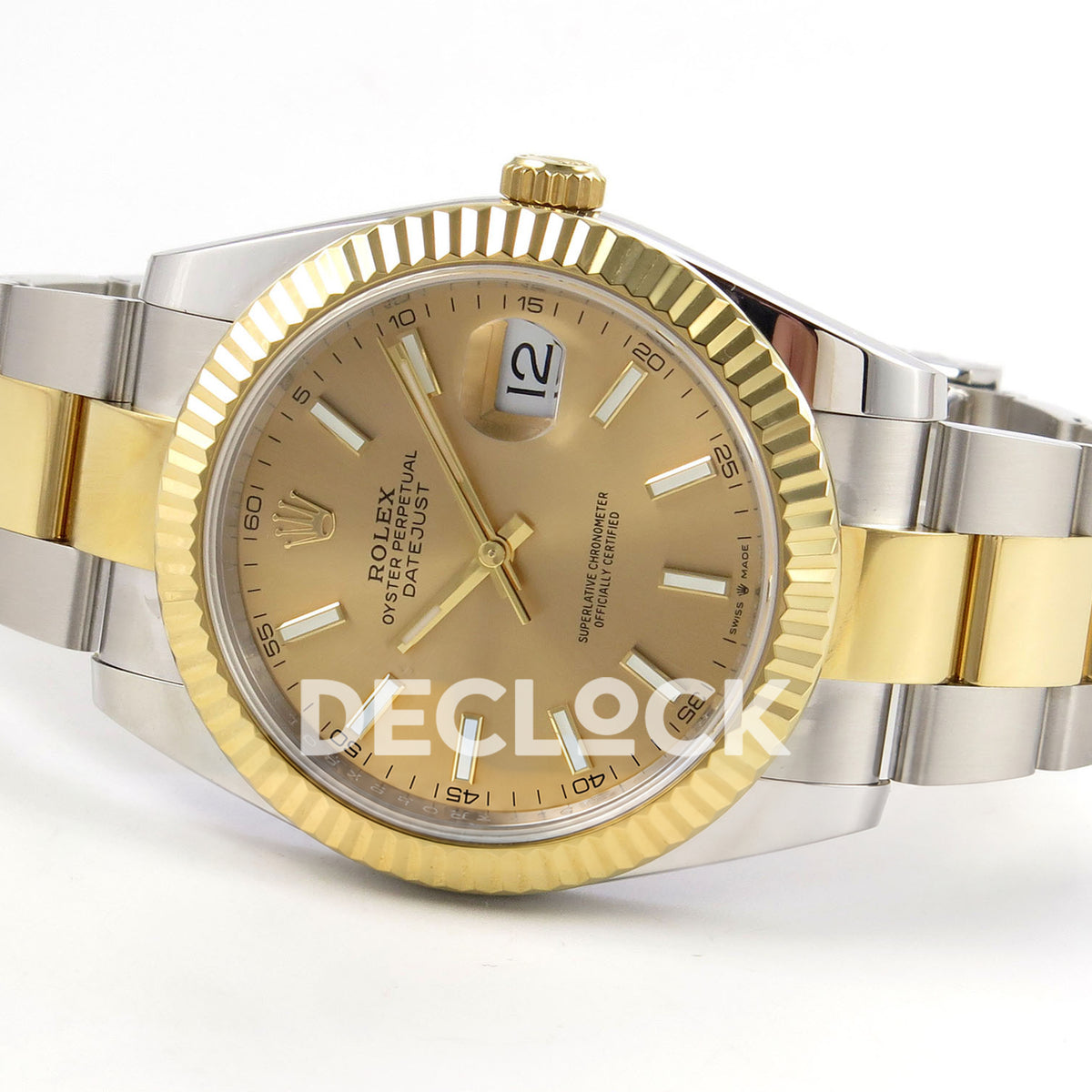 Rolex Datejust 41 126333 QF champagne baton dial and two-tone Oyster bracelet, opposite angled view