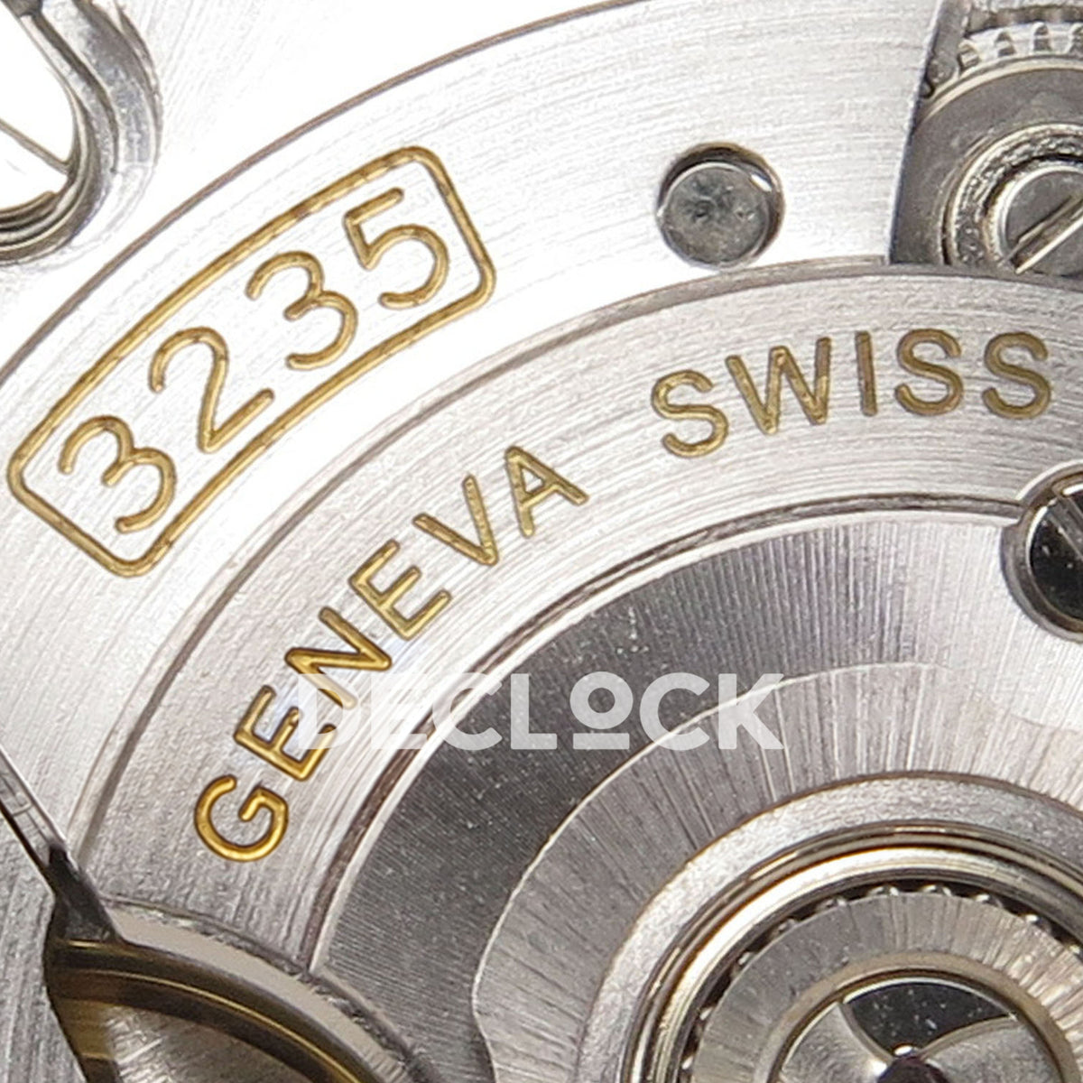 Rolex Datejust 41 126333 Green Roman Jubilee QF JH3235 Free Sprung replica - macro of 3235 and GENEVA SWISS movement engravings