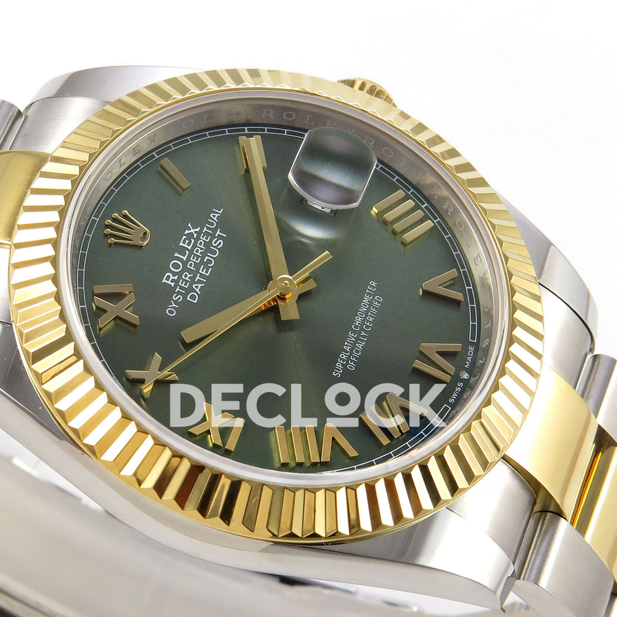 Rolex Datejust 41 126333 green Roman dial two-tone Oyster QF JH3235 replica - green Roman dial from oblique side angle