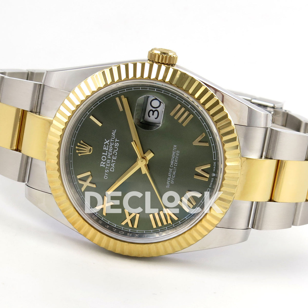 Rolex Datejust 41 126333 QF green Roman dial and two-tone Oyster bracelet, opposite angled view