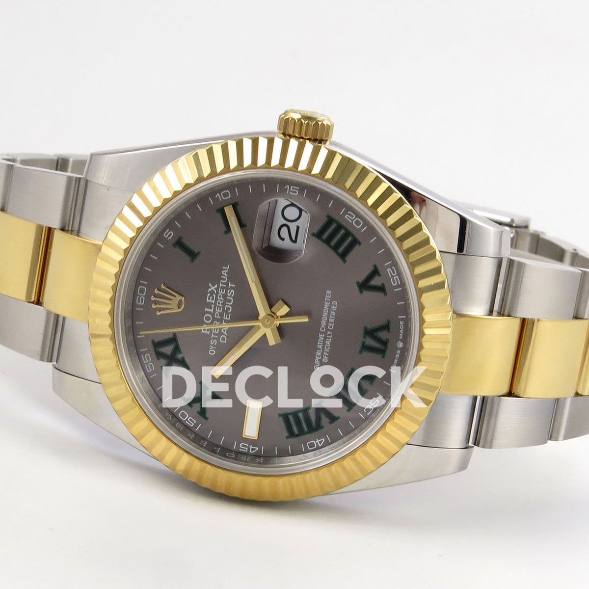 Rolex Datejust 41 126333 QF slate grey green-roman dial and two-tone oyster bracelet, opposite angled view