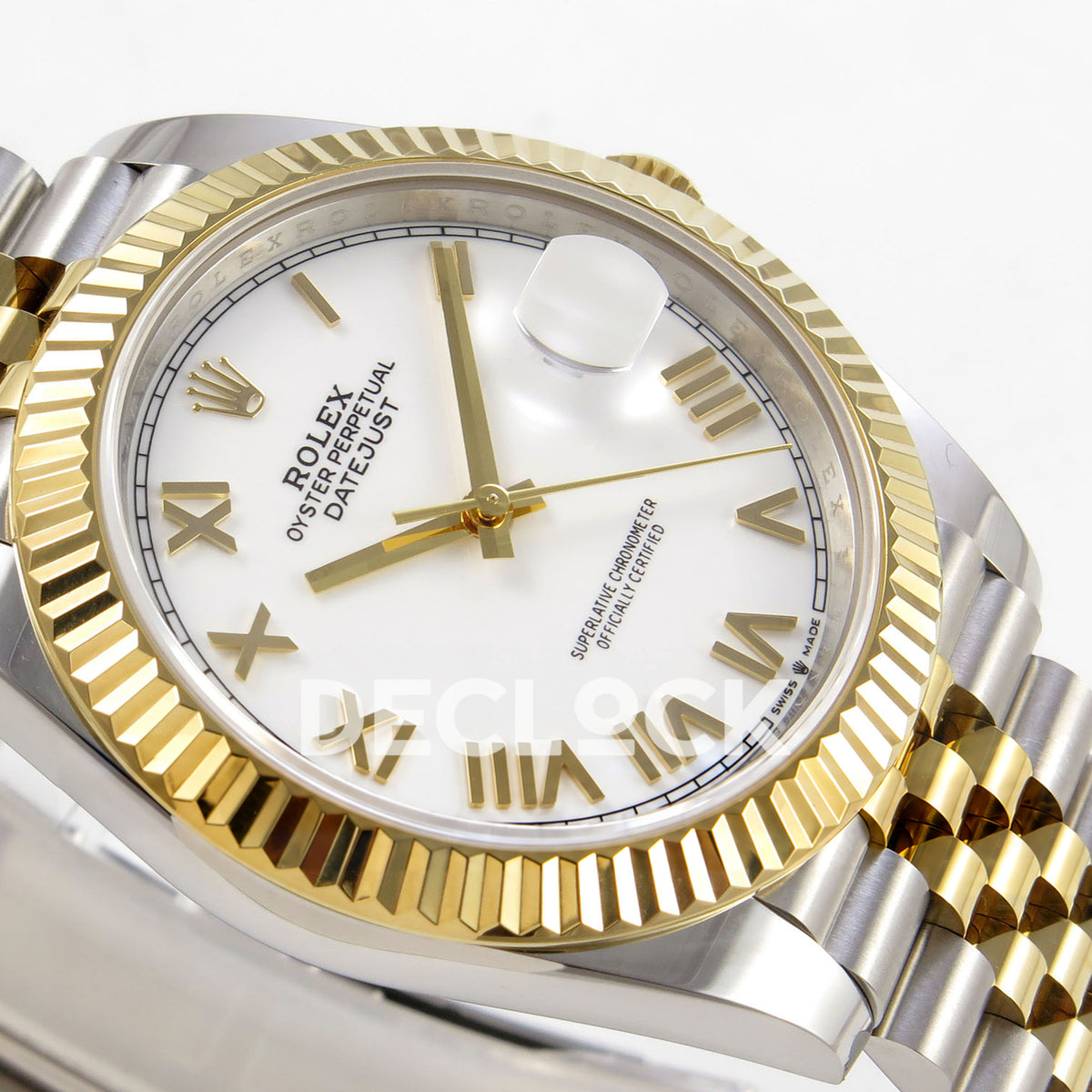 Rolex Datejust 41 126333 White Roman Jubilee QF JH3235 Free Sprung replica - opposite-angle close-up of the white Roman dial and two-tone Jubilee bracelet