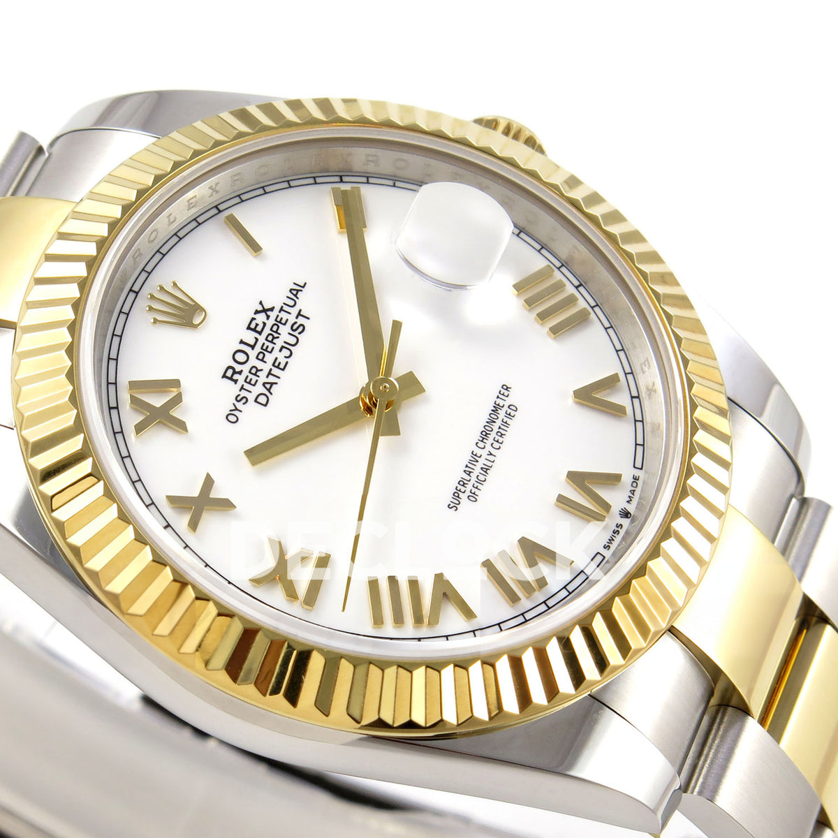 Rolex Datejust 41 126333 white Roman dial two-tone Oyster QF JH3235 replica - white Roman dial from oblique side angle