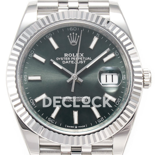 Rolex Datejust 41 126334 Mint Green Clean Jubilee — Κοντινή όψη καντράν
