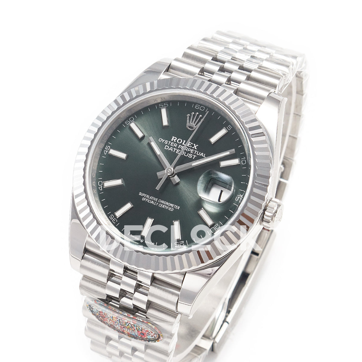 Rolex Datejust 41 126334 Mint Green Clean Jubilee — Ολόκληρο ρολόι σε γωνία