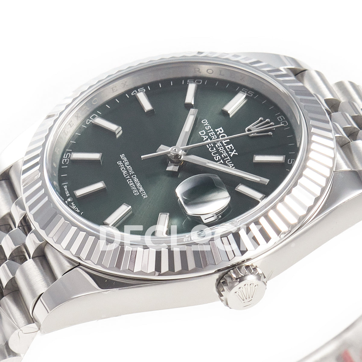 Rolex Datejust 41 126334 Mint Green Clean Jubilee — Καντράν και κορώνα