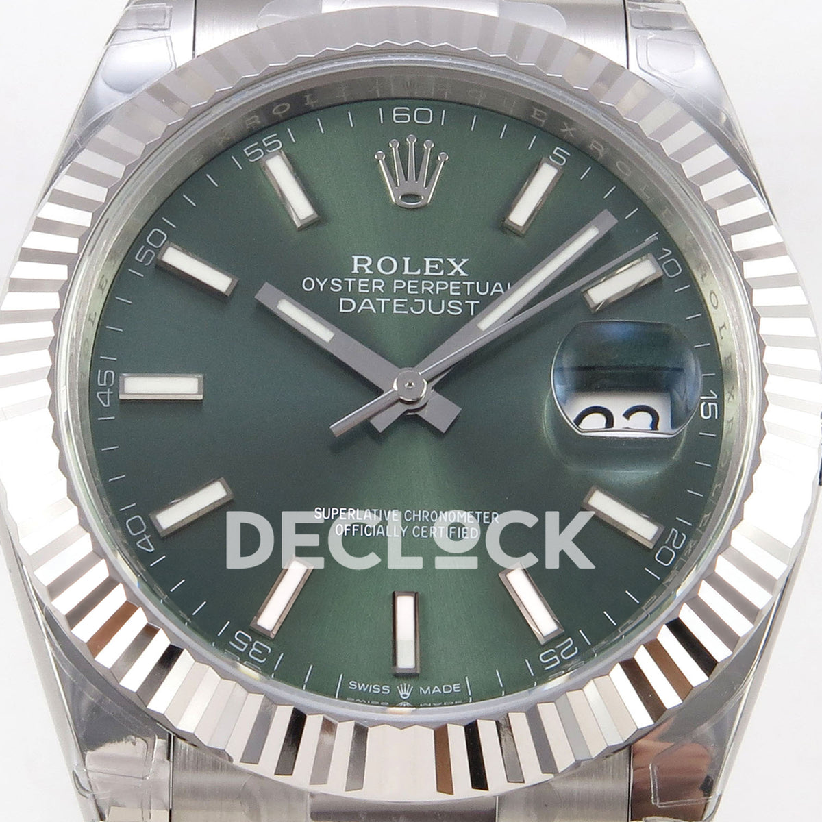 Rolex Datejust 41 126334 VSF Green Stick Dial Oyster VS3235 V2s replica - dial closeup
