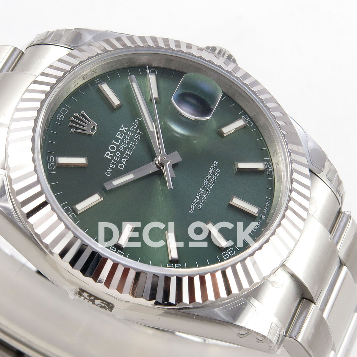 Rolex Datejust 41 126334 VSF Green Stick Dial Oyster VS3235 V2s replica - dial side angle