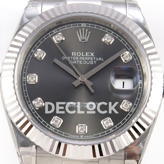 Rolex Datejust 41 126334 VSF Grey Diamond Dial Oyster VS3235 V2s replica - dial closeup