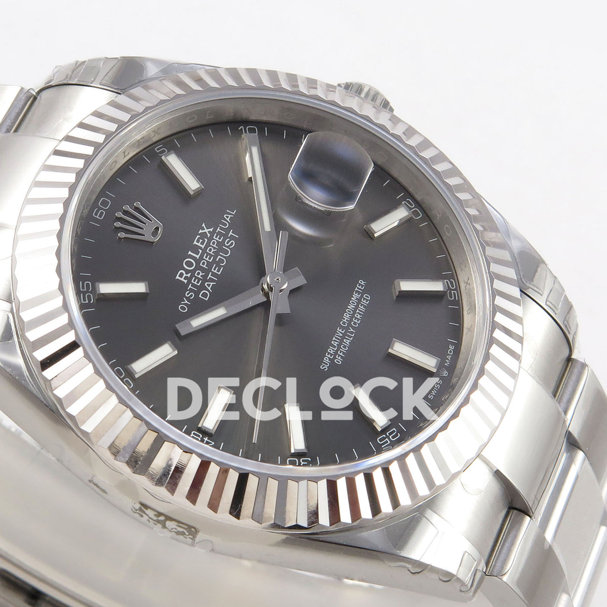Rolex Datejust 41 126334 VSF Grey Stick Dial Oyster VS3235 V2s replica - dial side angle