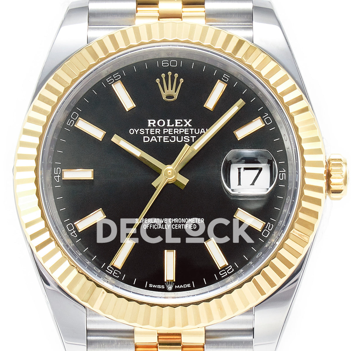 Rolex Datejust 41 Black Yellow Gold Clean Jubilee — Κοντινή όψη καντράν