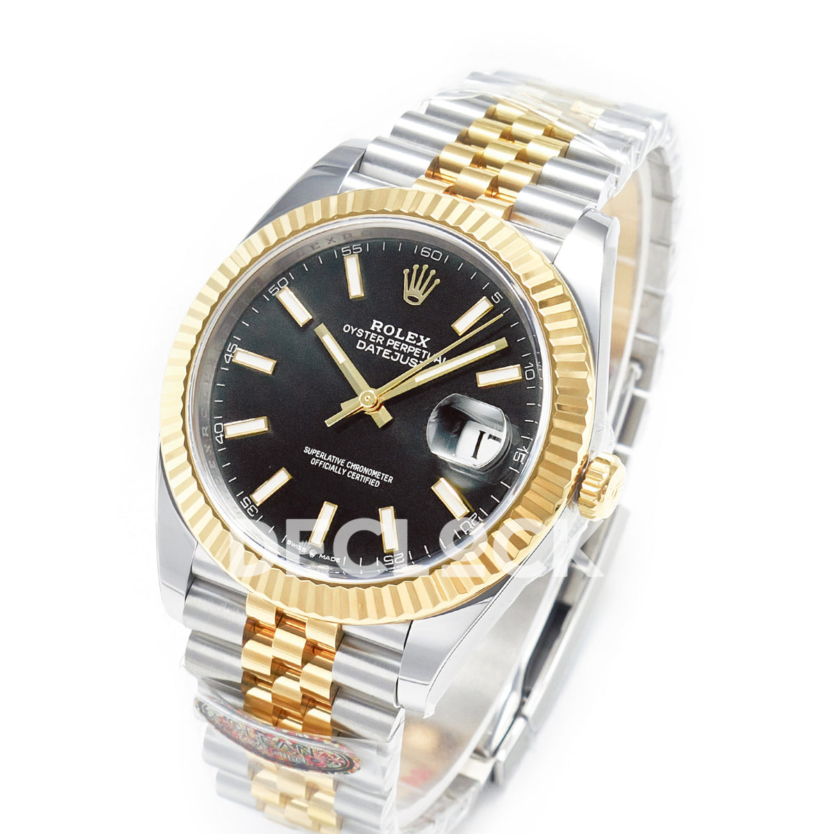 Rolex Datejust 41 Black Yellow Gold Clean Jubilee — Ολόκληρο ρολόι σε γωνία