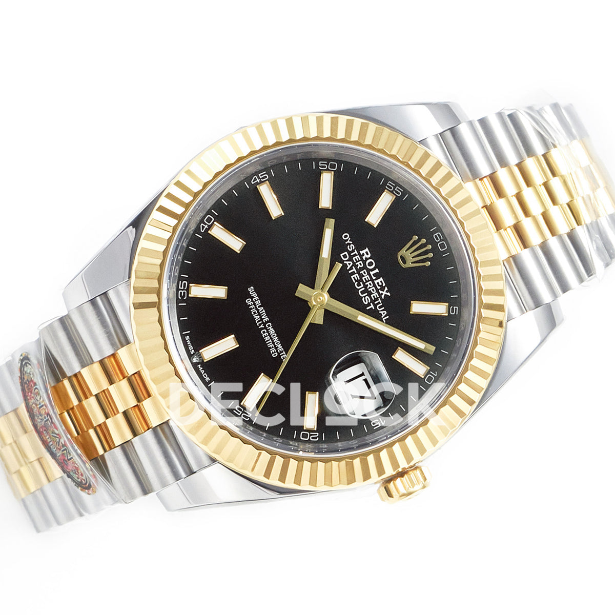 Rolex Datejust 41 Black Yellow Gold Clean Jubilee — Καντράν και κορώνα