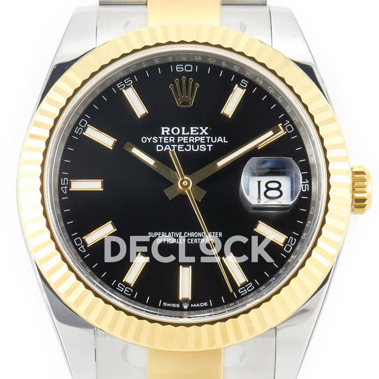 Rolex Datejust 41 Black Yellow Gold Clean Oyster — Κοντινή όψη καντράν