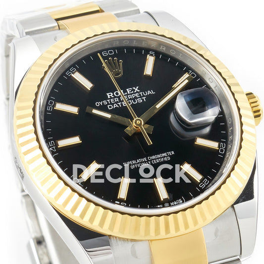 Rolex Datejust 41 Black Yellow Gold Clean Oyster — Λοξή όψη καντράν
