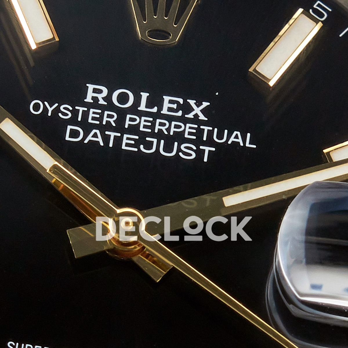Rolex Datejust 41 Black Yellow Gold Clean Oyster — Κέντρο καντράν και δείκτες