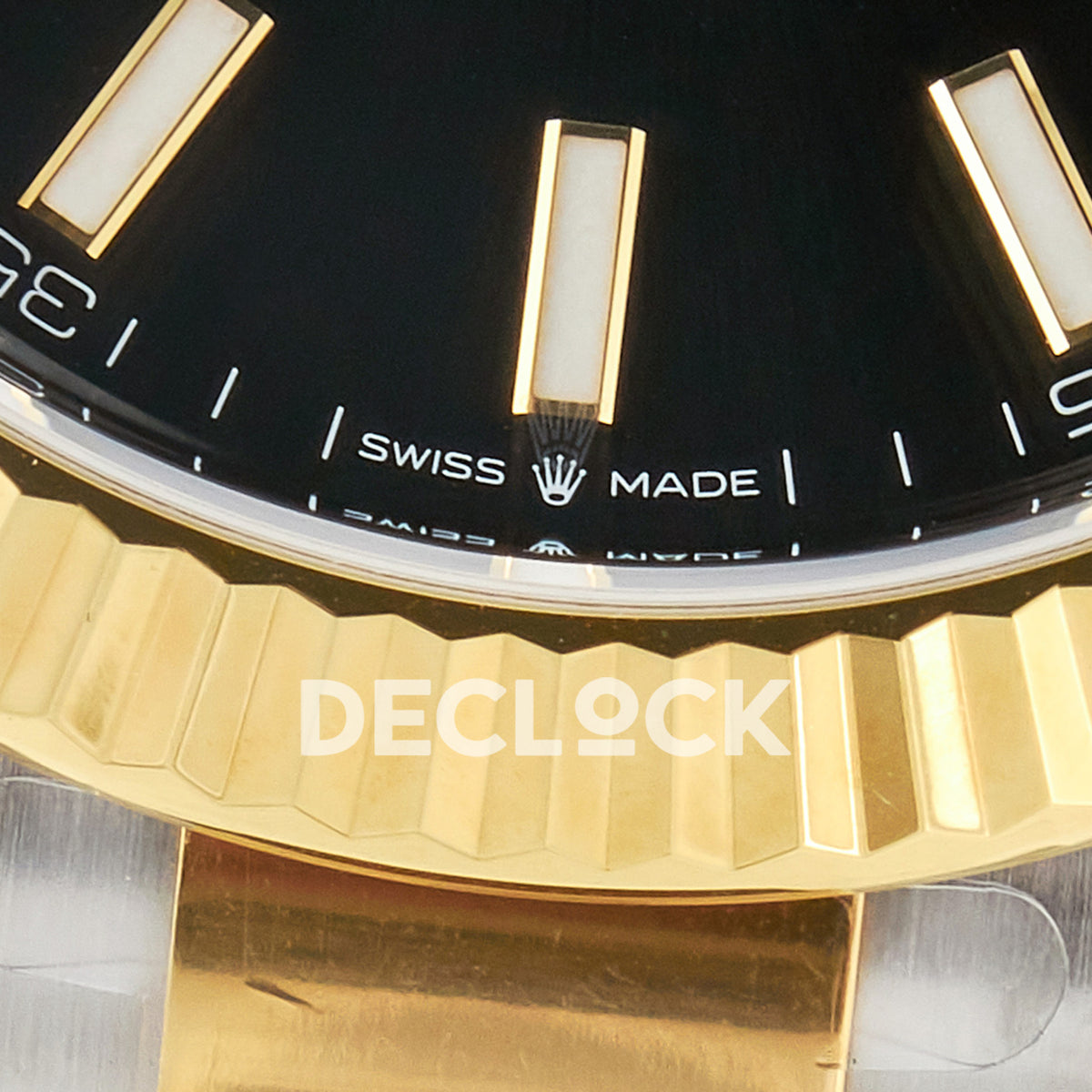Rolex Datejust 41 Black Yellow Gold Clean Oyster — Κάτω στεφάνη και δείκτες