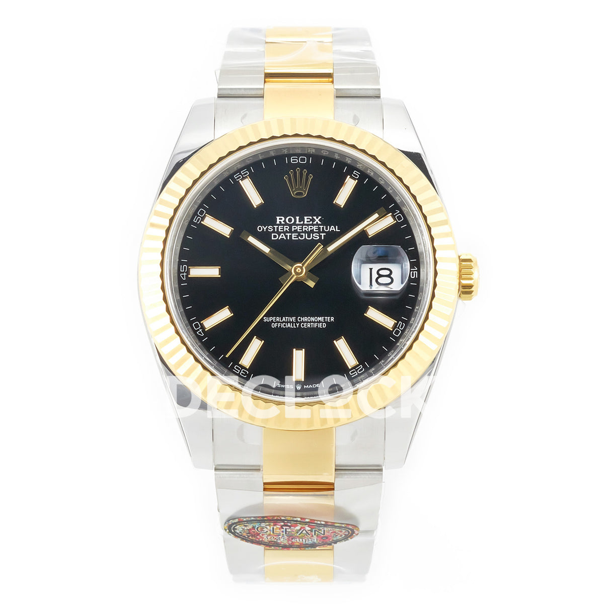 Rolex Datejust 41 Black Yellow Gold Clean Oyster — Μπροστινή όψη