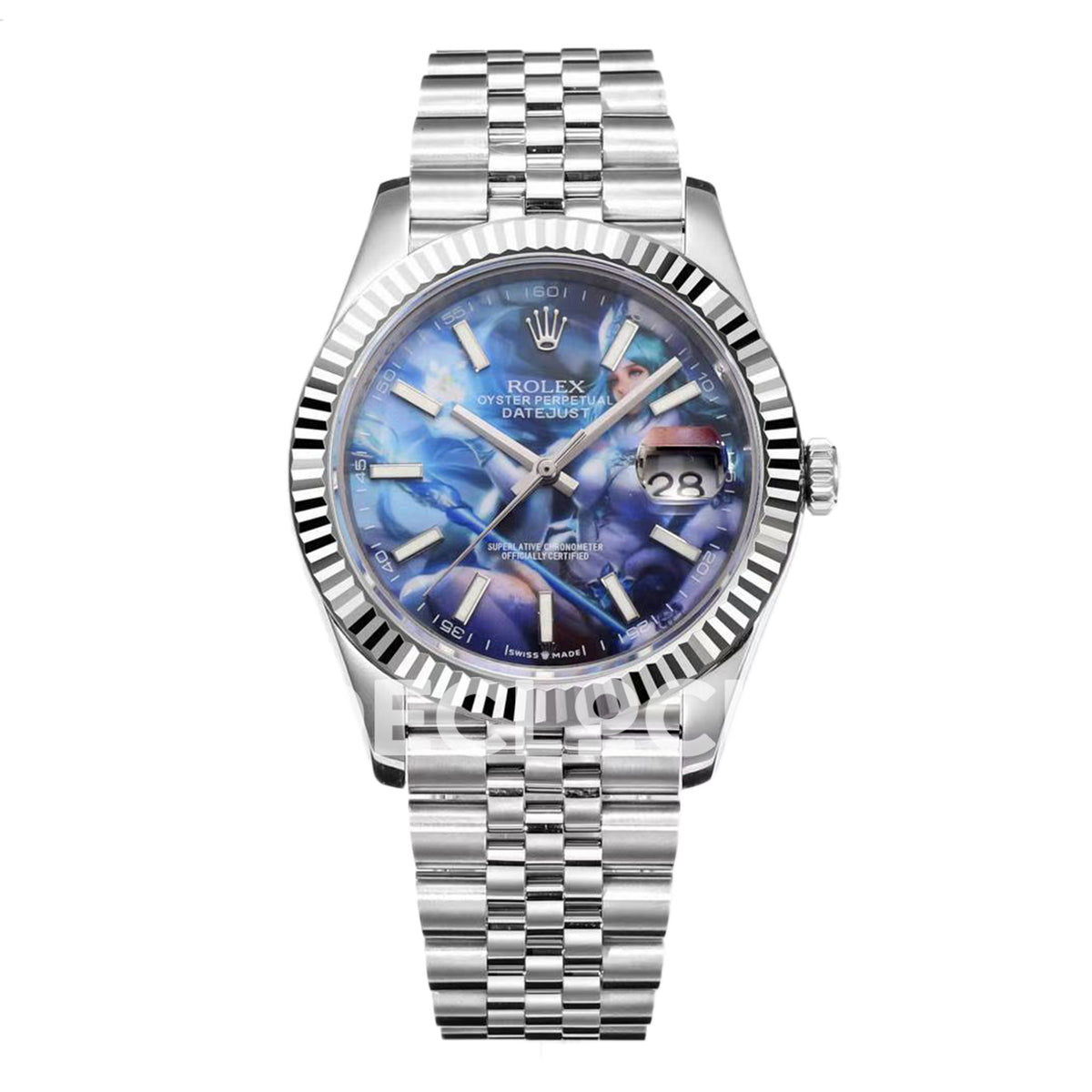 Rolex Datejust 41 Custom Blue Artwork Jubilee — Μπροστινή όψη