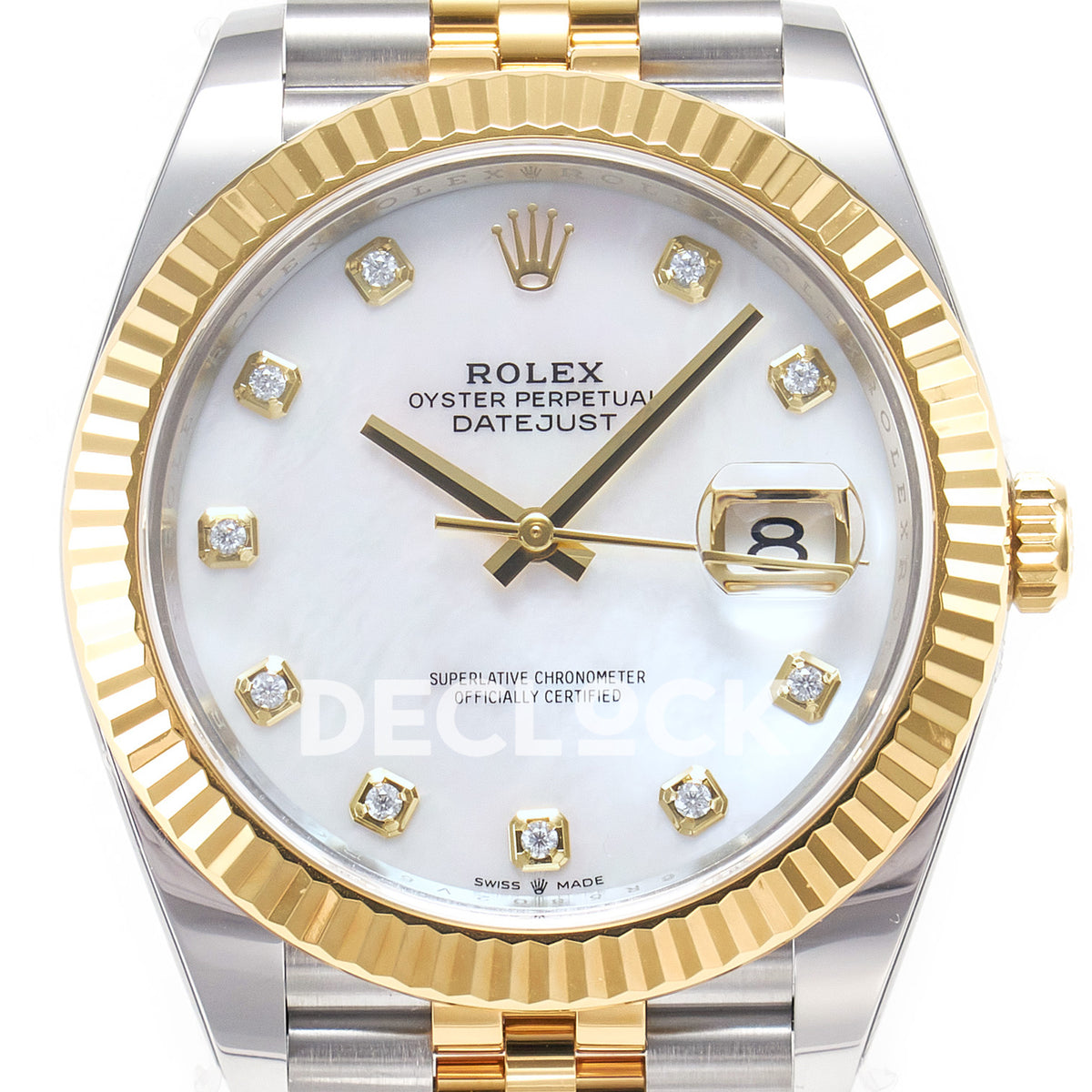 Rolex Datejust 41 MOP Diamond Yellow Gold Clean Jubilee — Κοντινή όψη καντράν