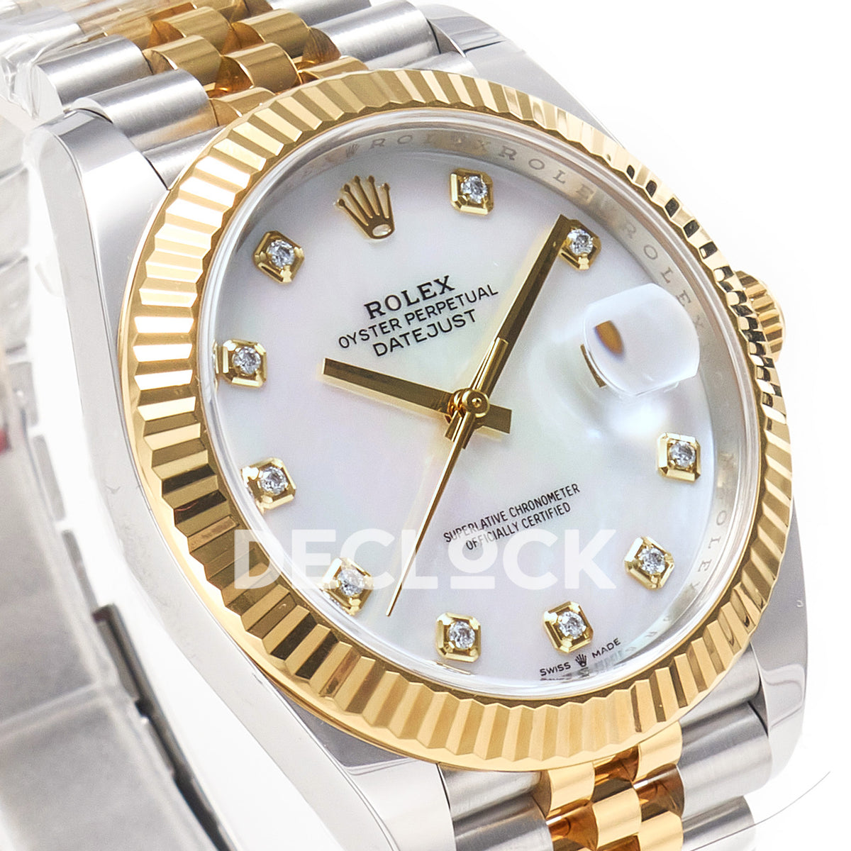 Rolex Datejust 41 MOP Diamond Yellow Gold Clean Jubilee — Λοξή όψη καντράν
