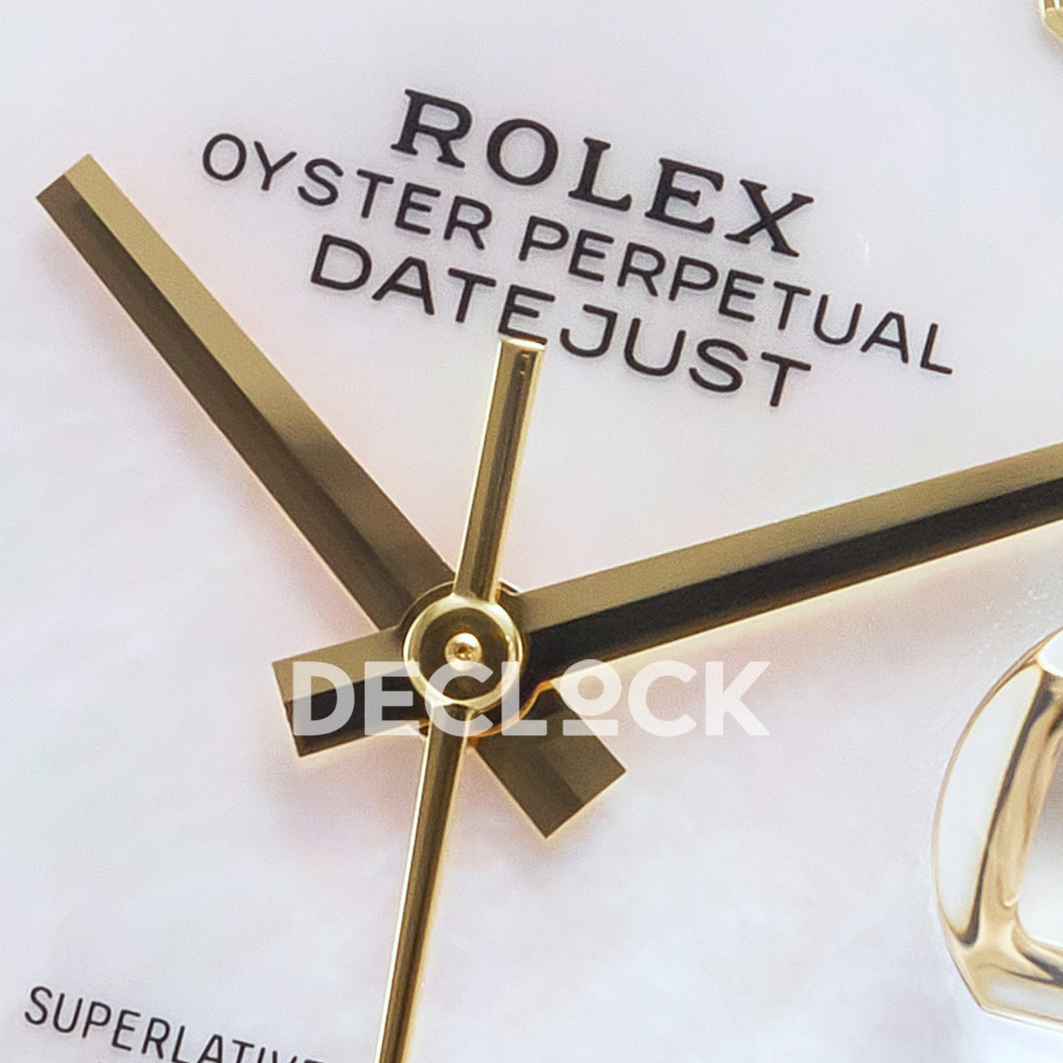 Rolex Datejust 41 MOP Diamond Yellow Gold Clean Jubilee — Κέντρο καντράν και δείκτες