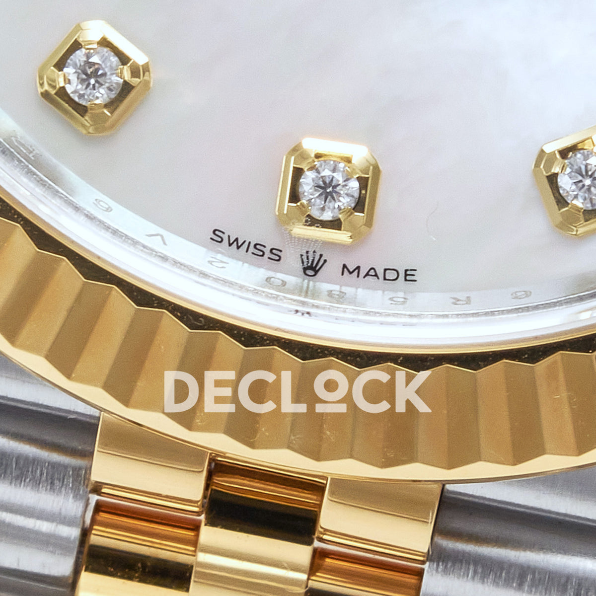 Rolex Datejust 41 MOP Diamond Yellow Gold Clean Jubilee — Κάτω καντράν και στεφάνη