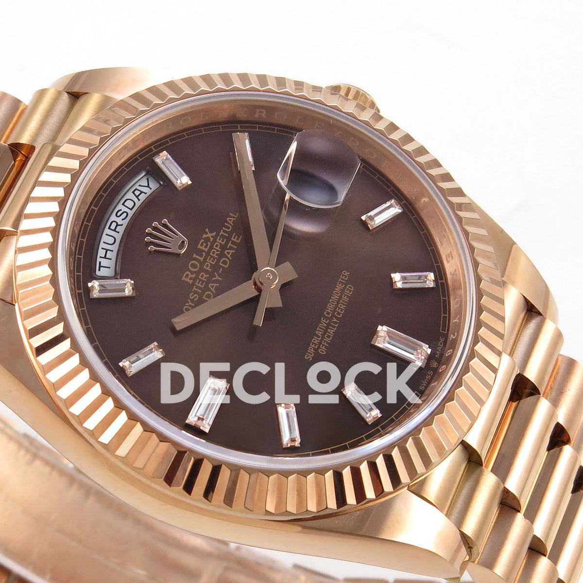 Rolex Day-Date 40 228235 QF Chocolate Gem Dial President JH3255 V9 replica - dial side angle