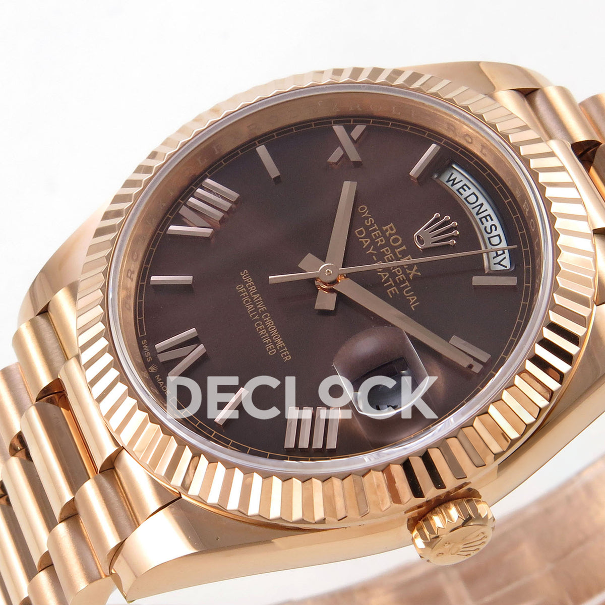 Rolex Day-Date 40 228235 QF Chocolate Roman Dial President JH3255 V9 replica - dial angle right