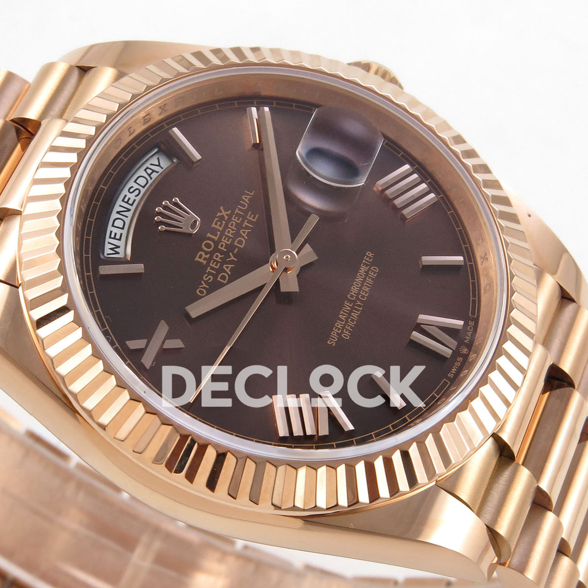 Rolex Day-Date 40 228235 QF Chocolate Roman Dial President JH3255 V9 replica - dial side angle